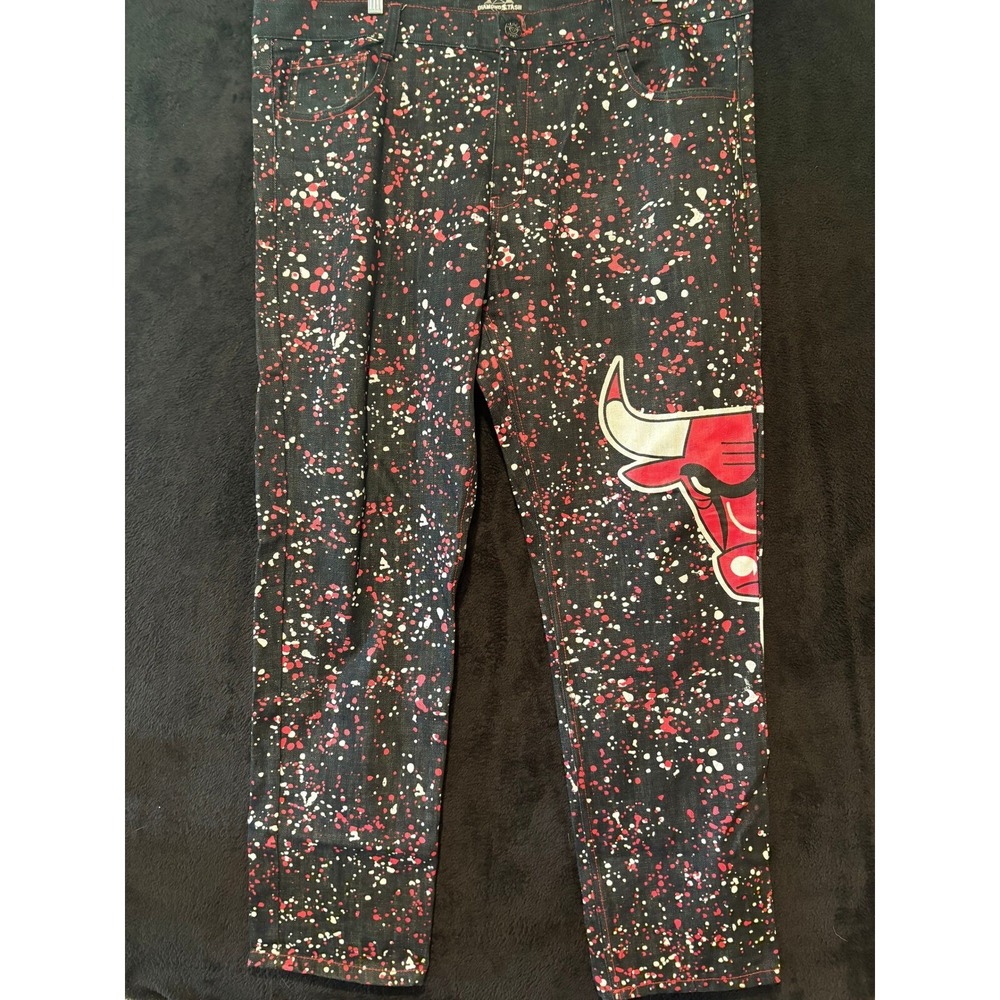 Diamond Stash Jeans Mens Chicago Bulls Splatter Paint Graphic Denim Black